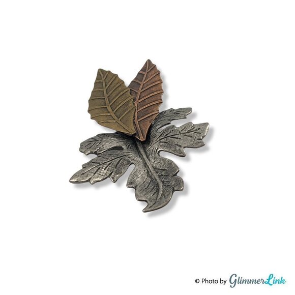 Oversized Mixed Metals Triple Leaf Fall Autumn Brooch - Picture 3 of 7